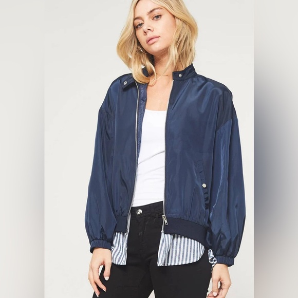 Zara Navy Bomber Jacket - Picture 1 of 8